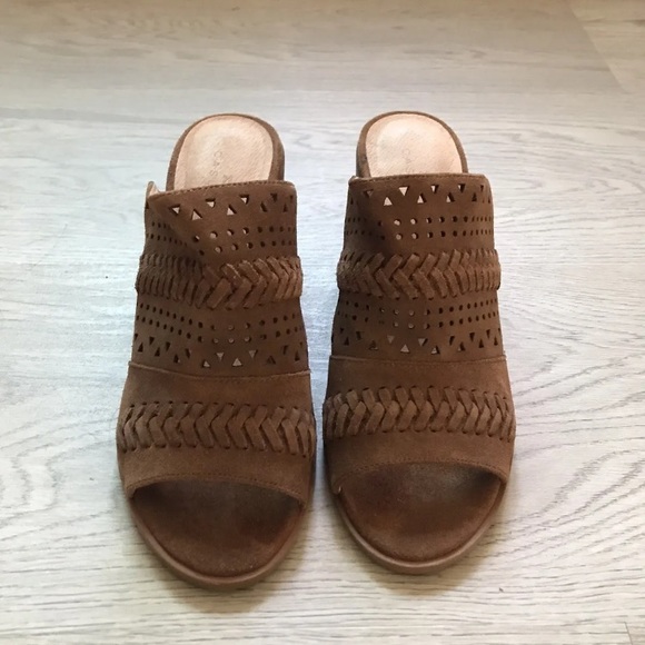 NEW Caslon Cognac Suede Maggie Slide Sandal Block Wood Heel Size 8.5, Brown - Picture 1 of 12